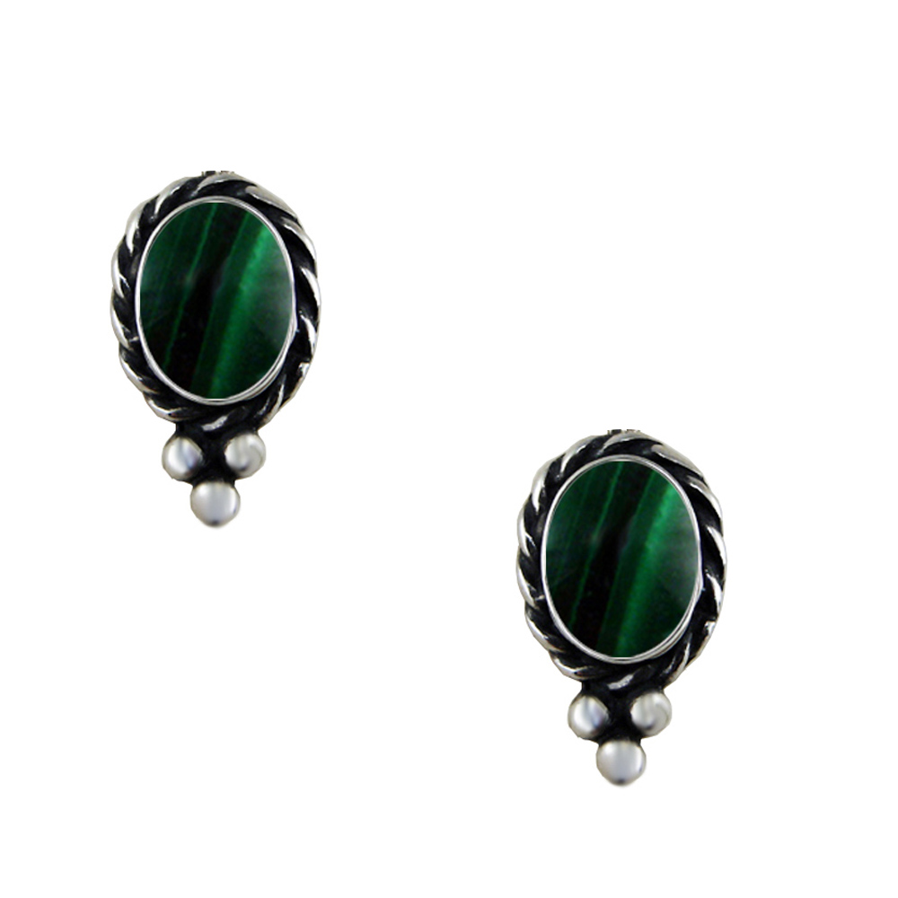 Sterling Silver Little Malachite Post Stud Earrings